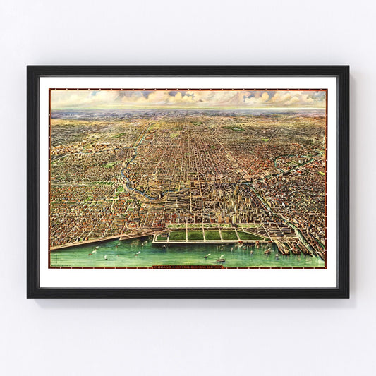 Vintage map of Chicago, Illinois, 1916 - digitally restored wall art print