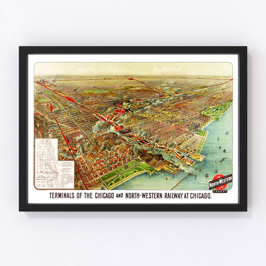 Vintage map of Chicago, Illinois, 1902 - digitally restored wall art print