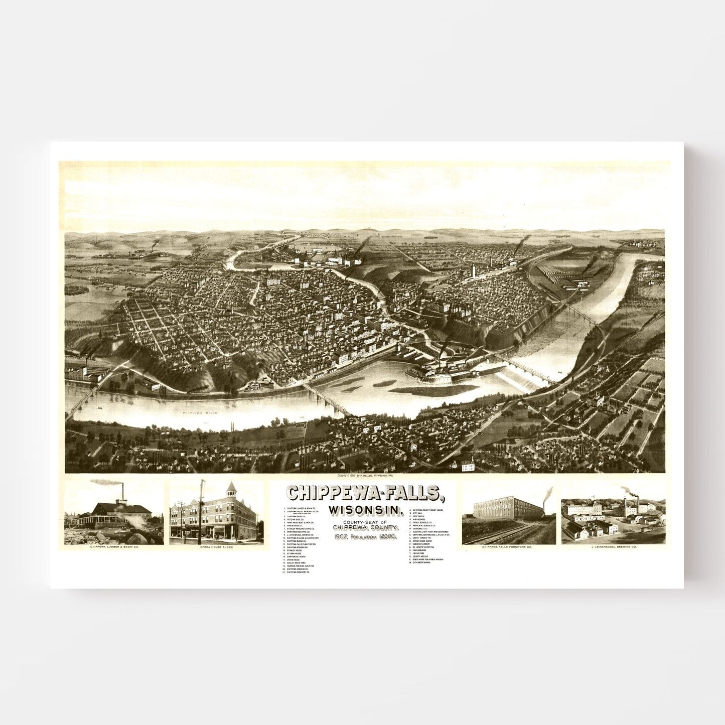 Vintage Map of Chippewa Falls, Wisconsin, 1906