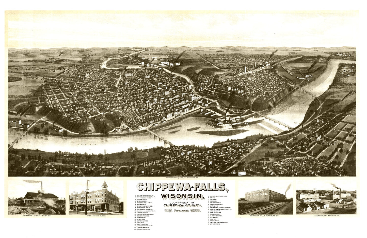 Vintage Map of Chippewa Falls, Wisconsin, 1906