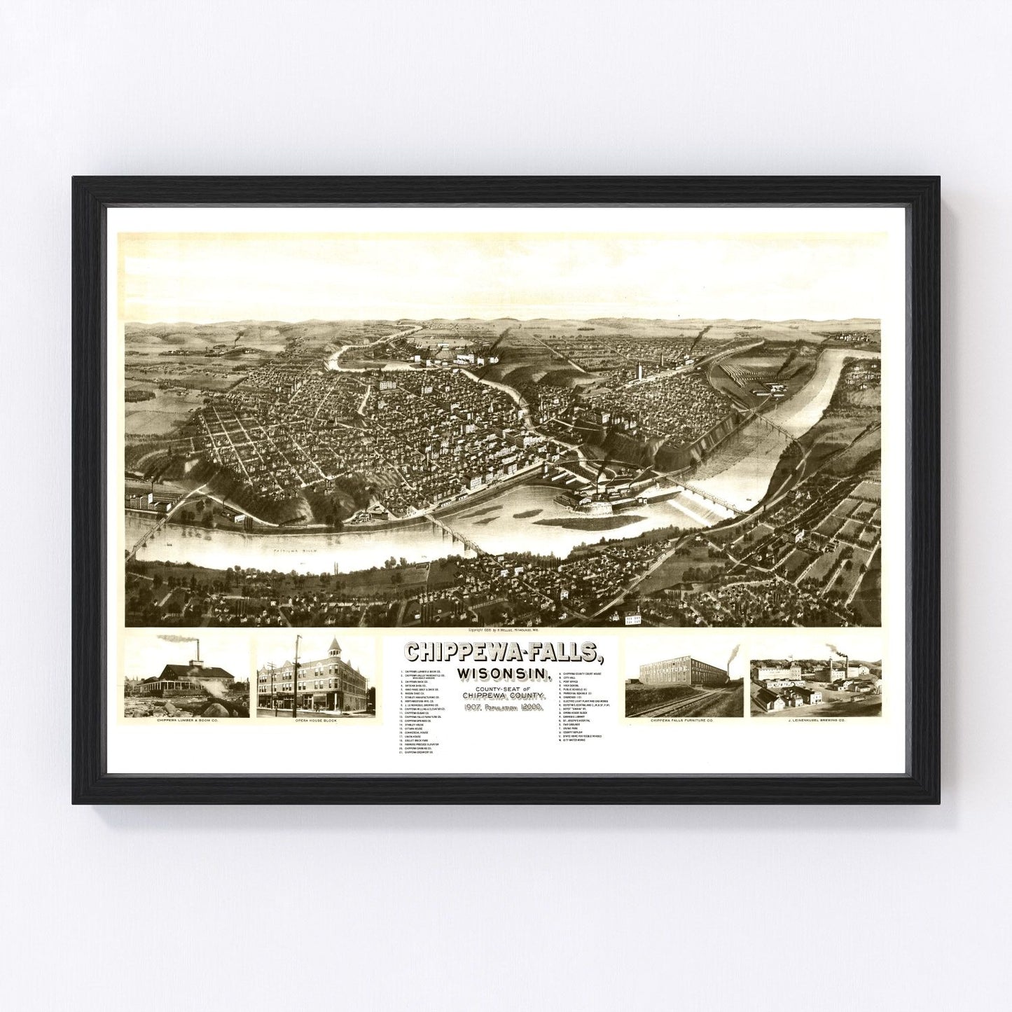Vintage map of Chippewa Falls, Wisconsin, 1906