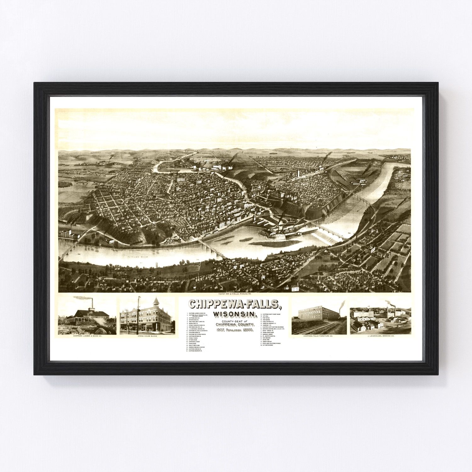 Vintage map of Chippewa Falls, Wisconsin, 1906