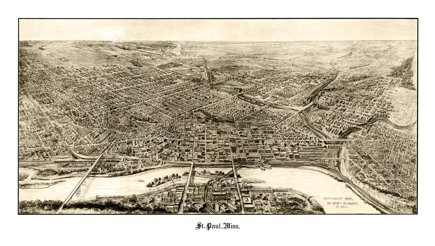 Vintage Map of St. Paul, Minnesota, 1906