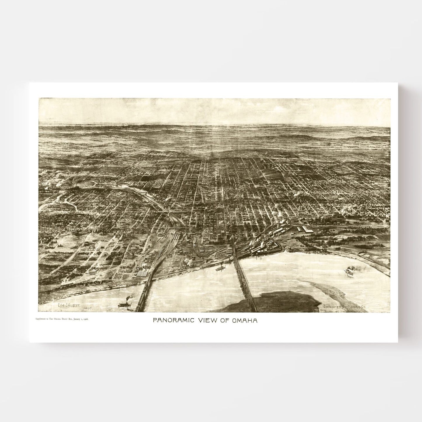 Vintage Map of Omaha, Nebraska, 1906