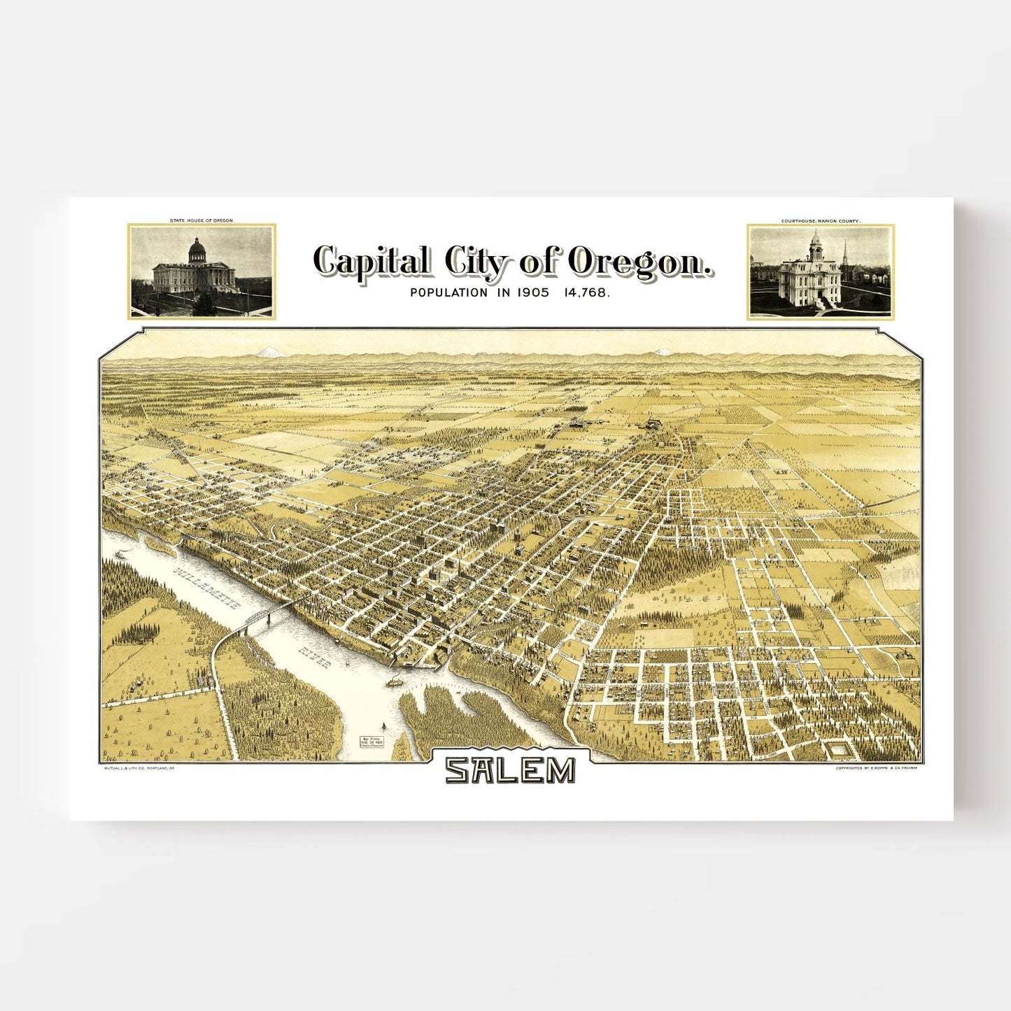 Vintage Map of Salem, Oregon, 1905