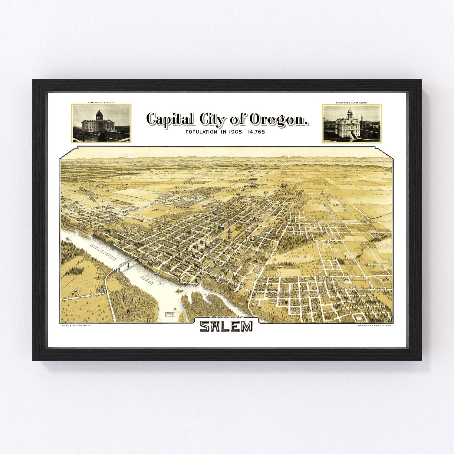 vintage map of Salem, Oregon, 1905