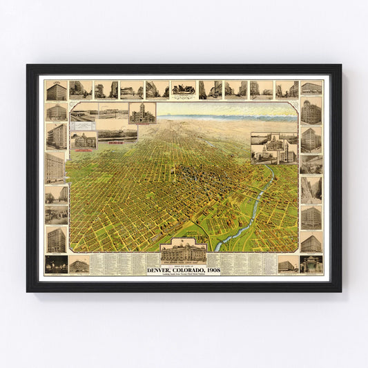 vintage map of Denver, Colorado, 1907