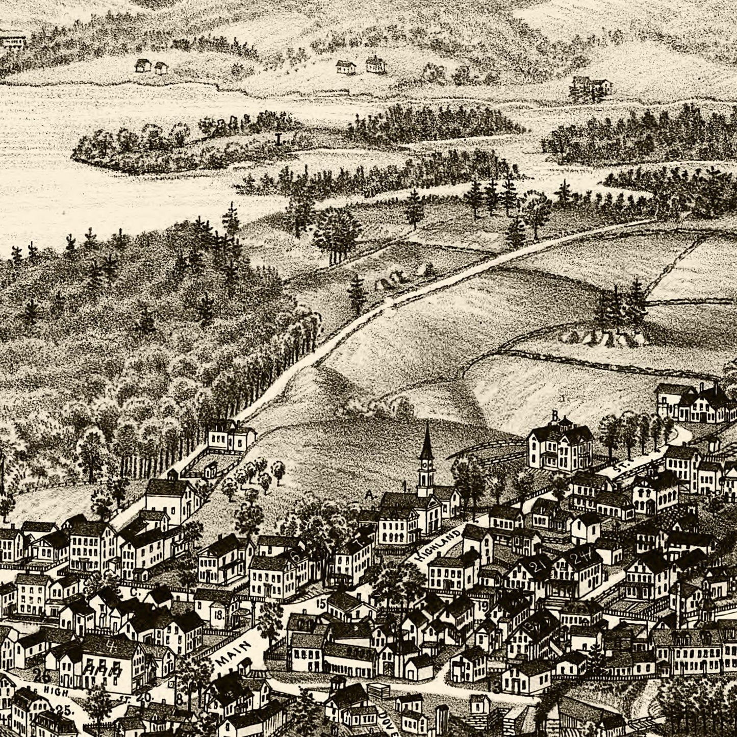 Vintage Map of Meredith Village, New Hampshire, 1889
