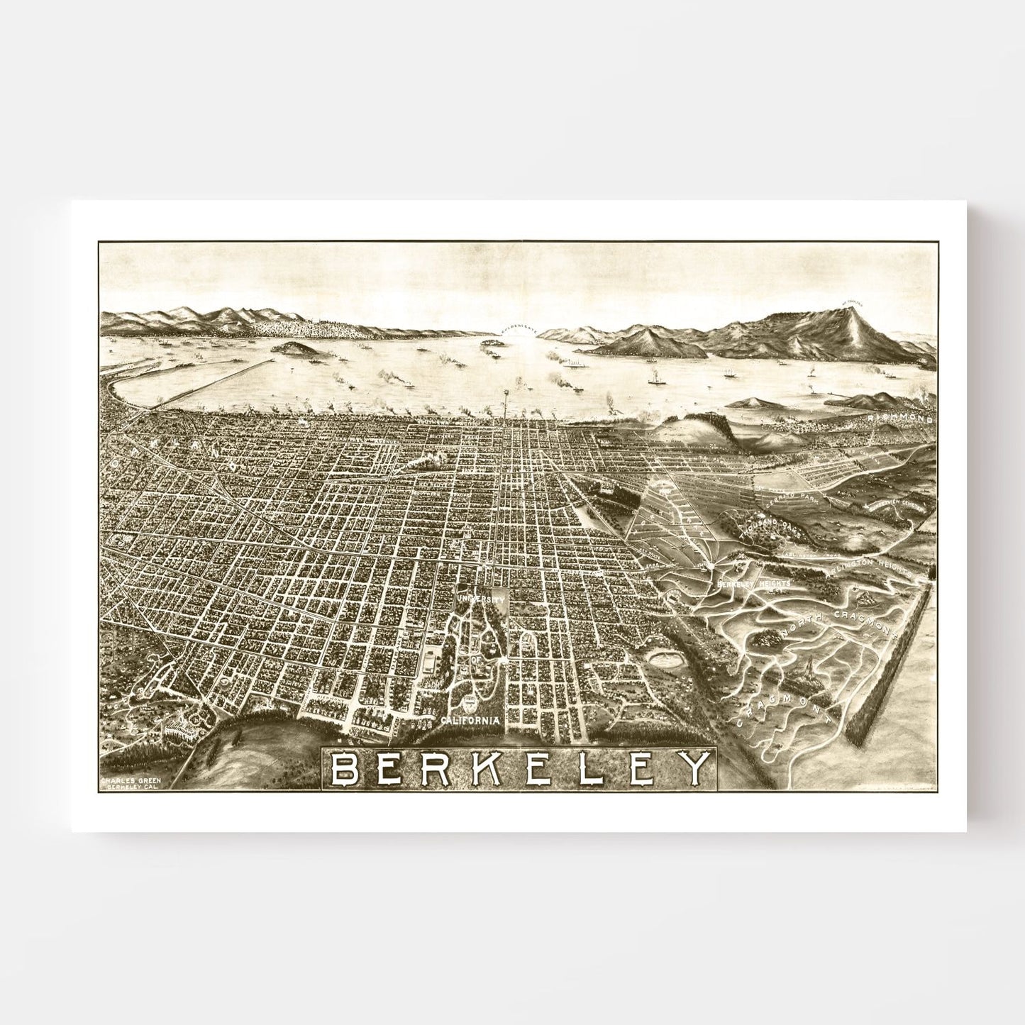Vintage Map of Berkeley, California, 1909