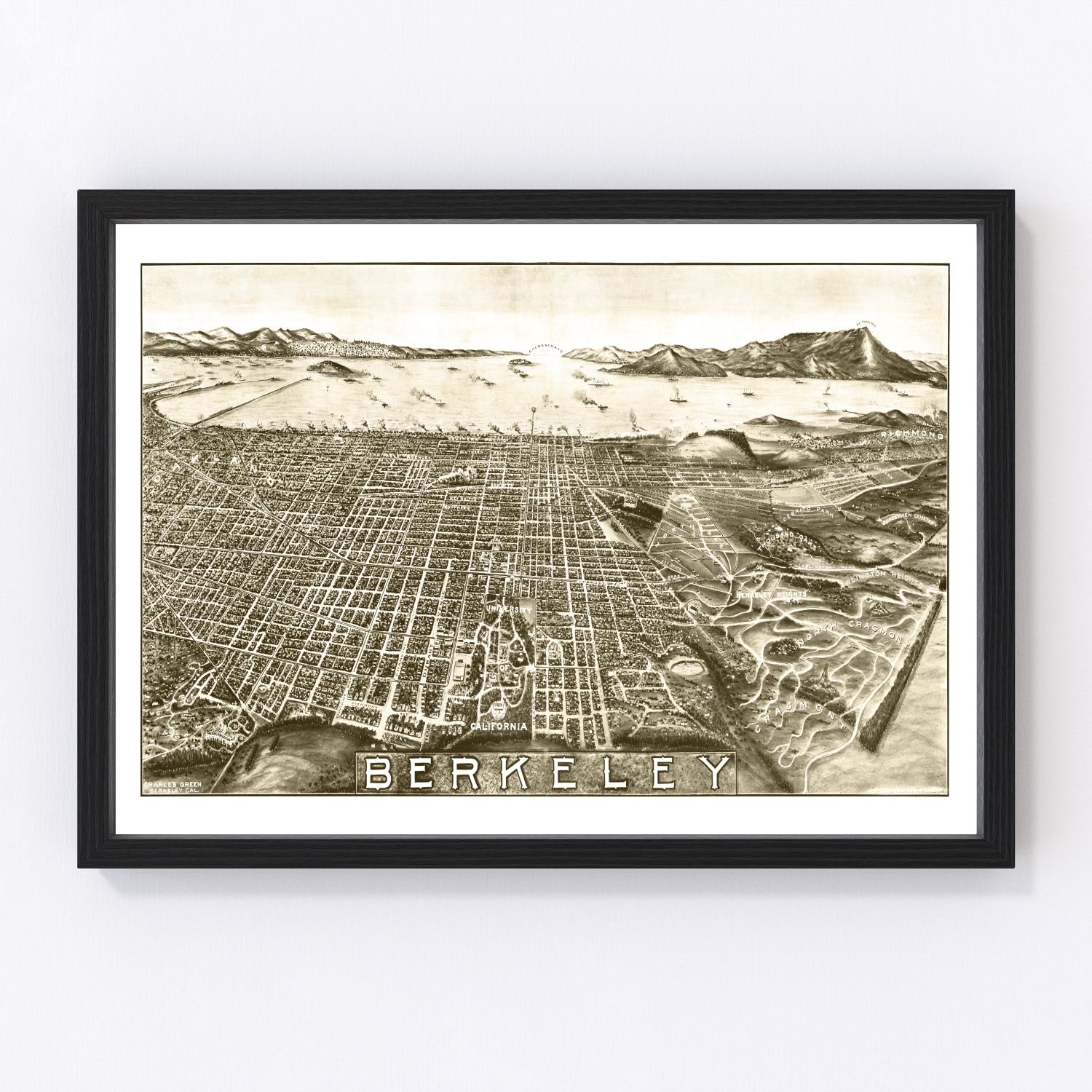 Vintage map of Berkeley, California, 1909