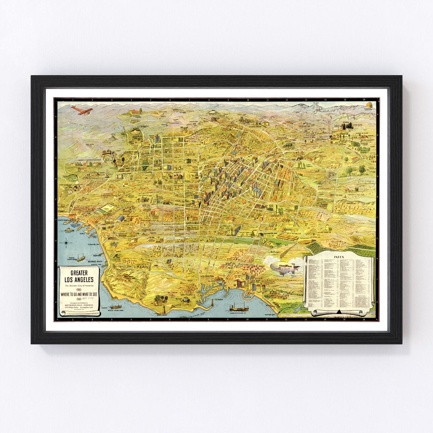 vintage map of Los Angeles, California, 1932