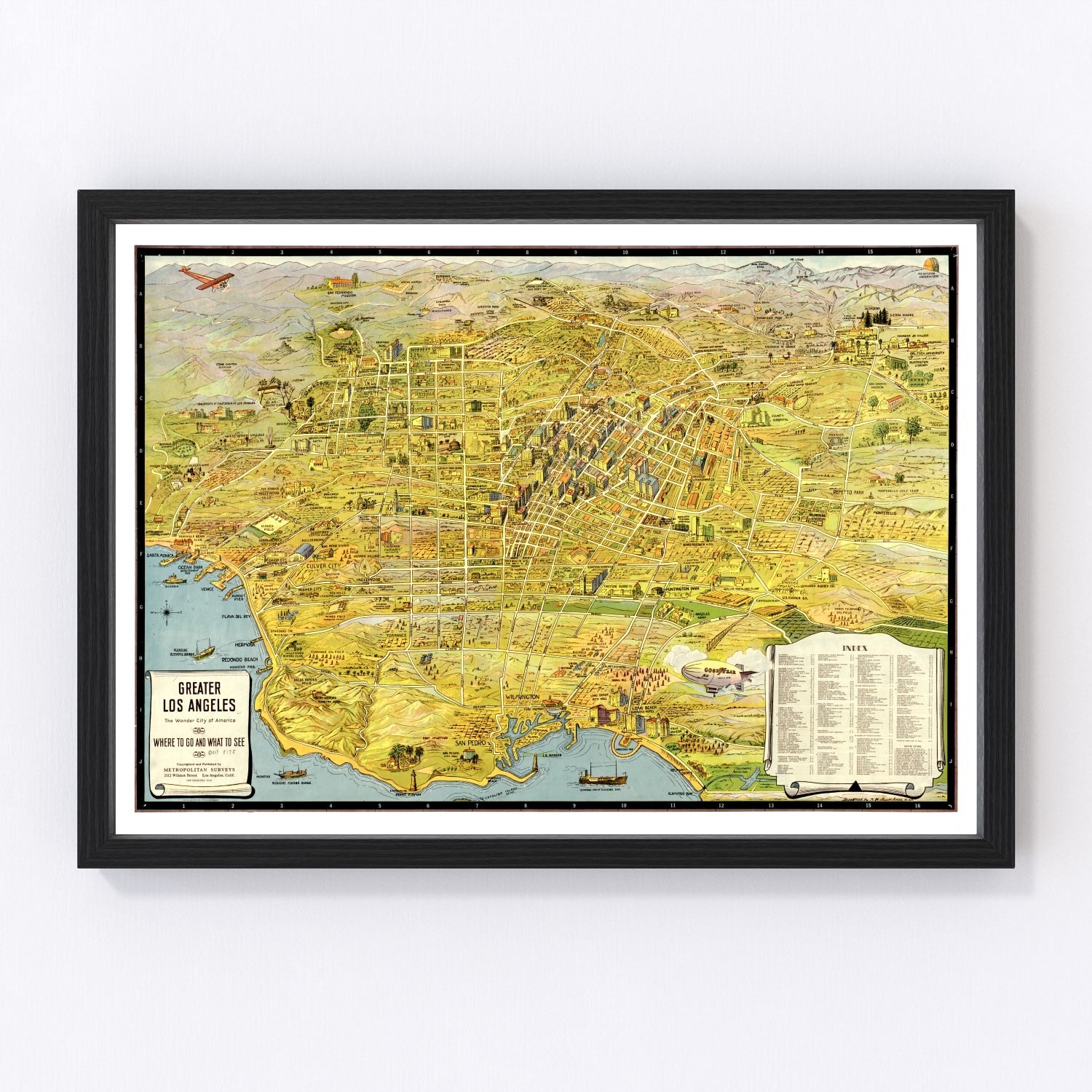 vintage map of Los Angeles, California, 1932