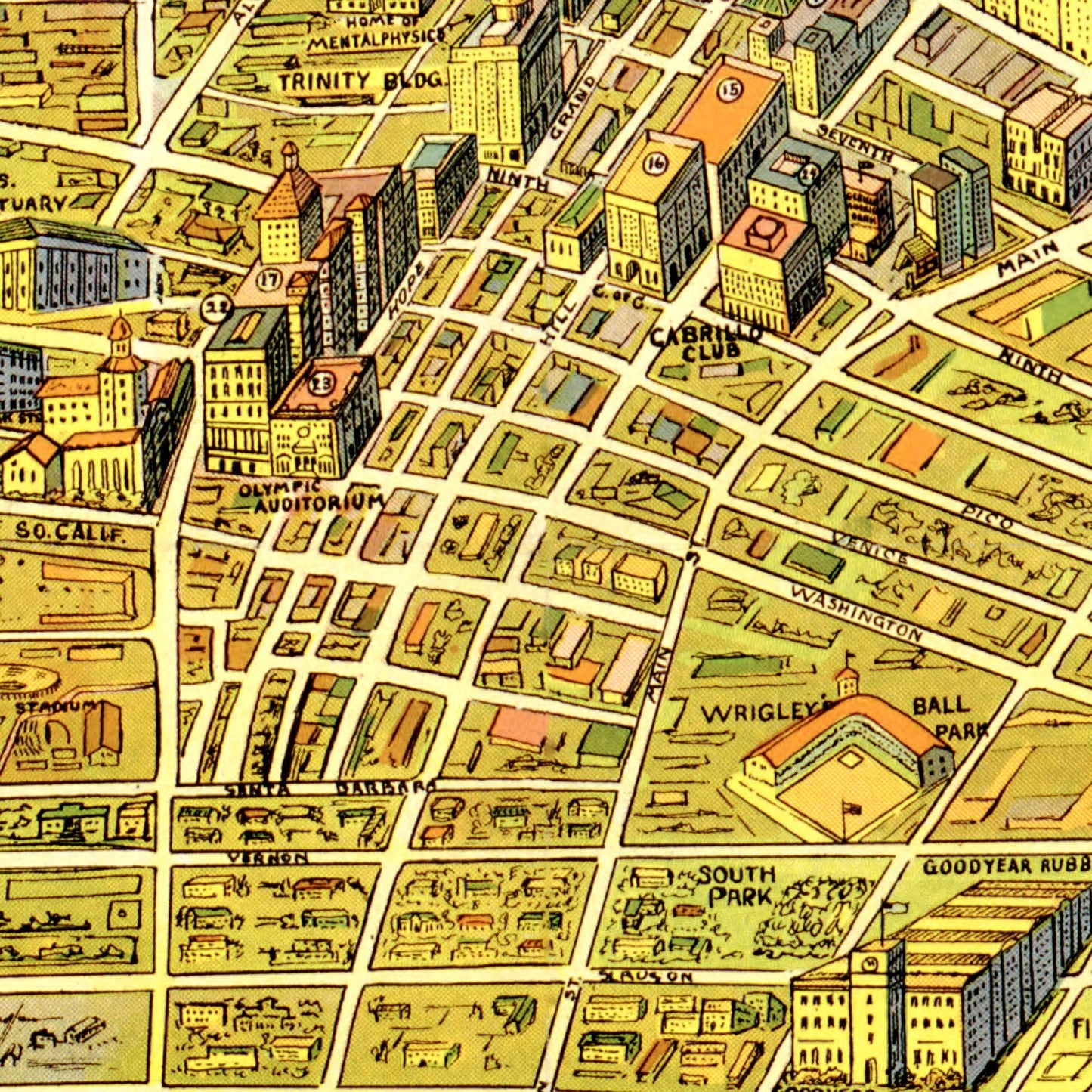 Vintage Map of Los Angeles, California, 1932