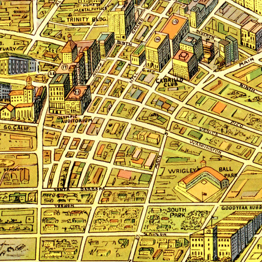 Vintage Map of Los Angeles, California 1932