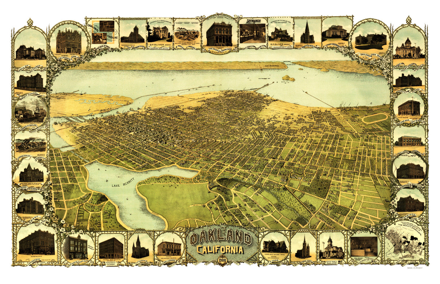 Vintage Map of Oakland, California, 1900