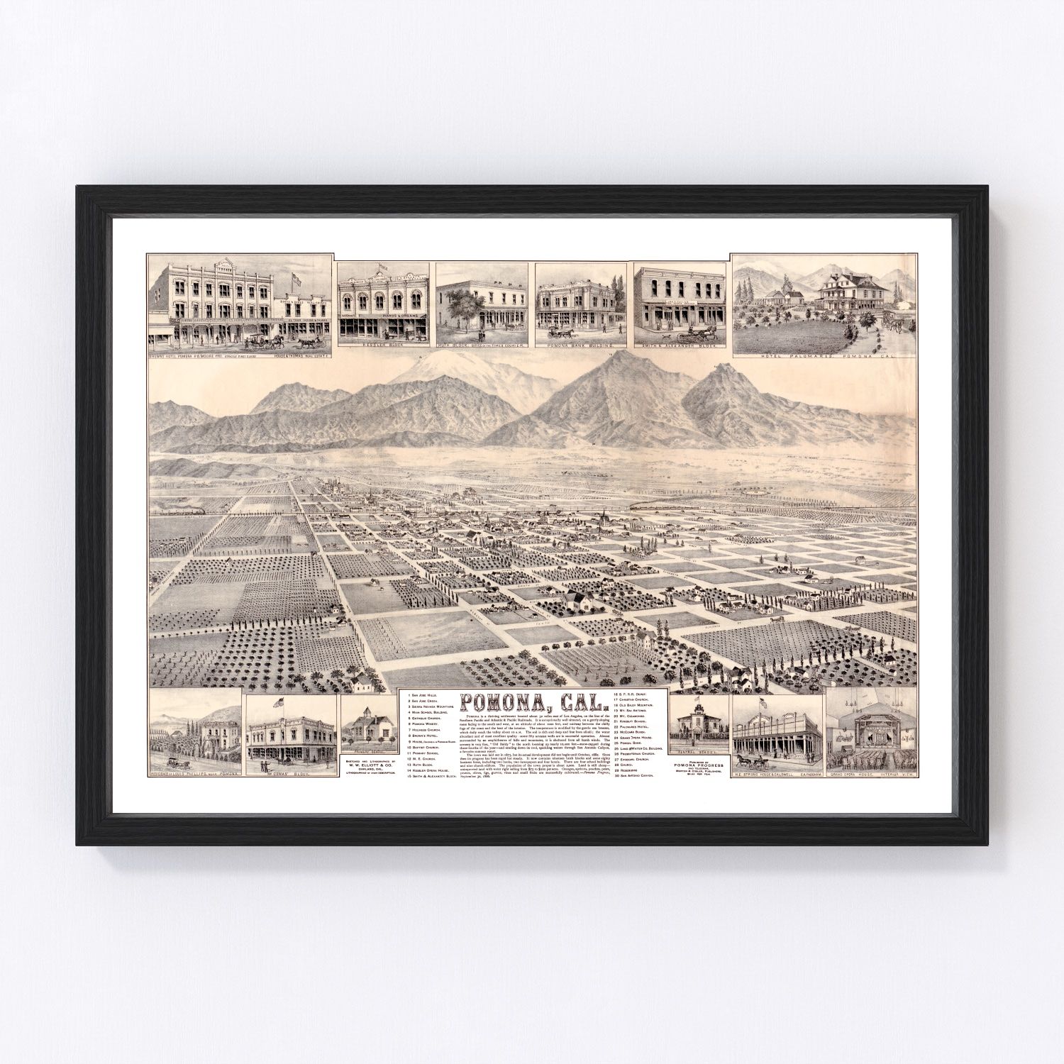 vintage map of Pomona, California, 1886