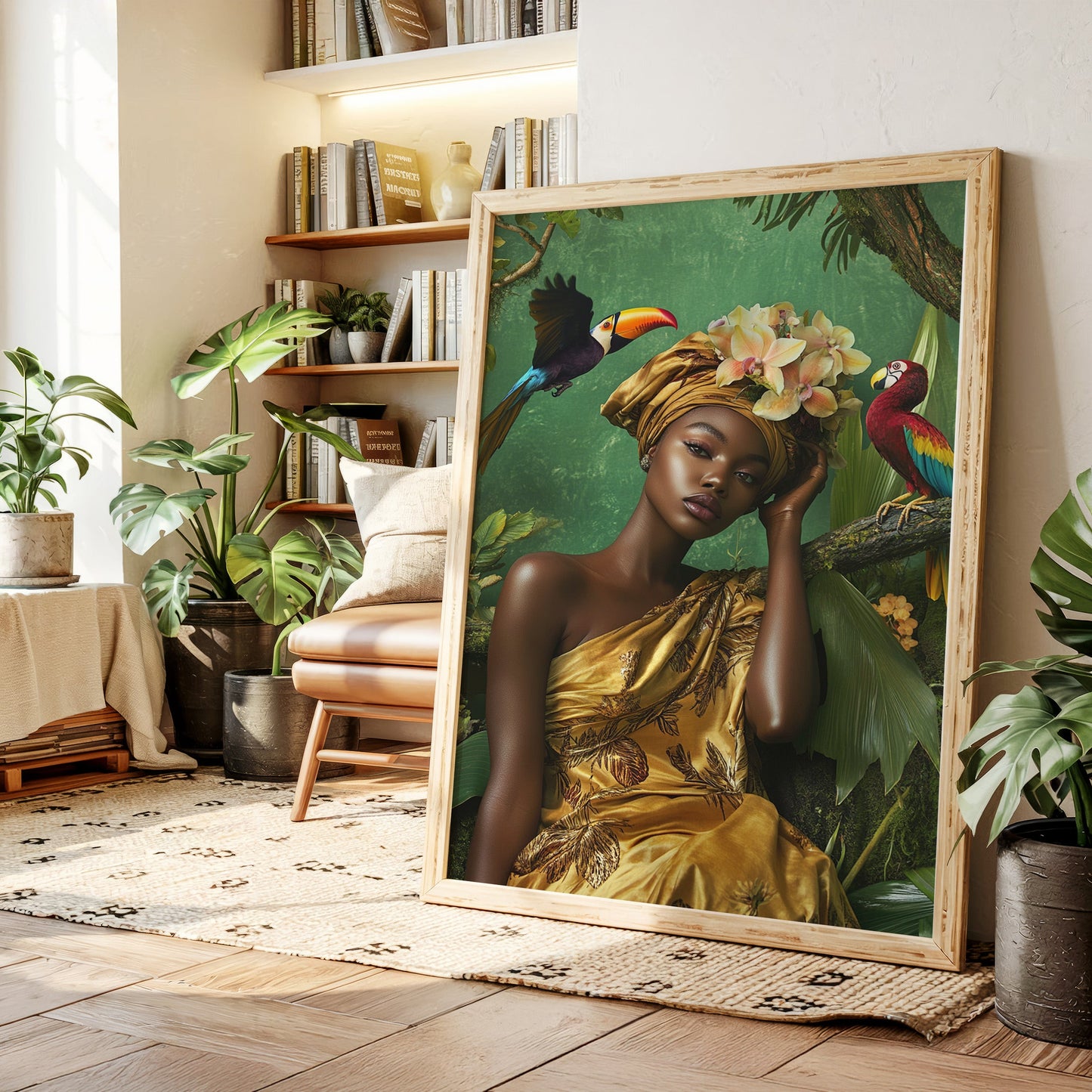 Golden Muse of the Jungle - Boho Tropical Portrait Art