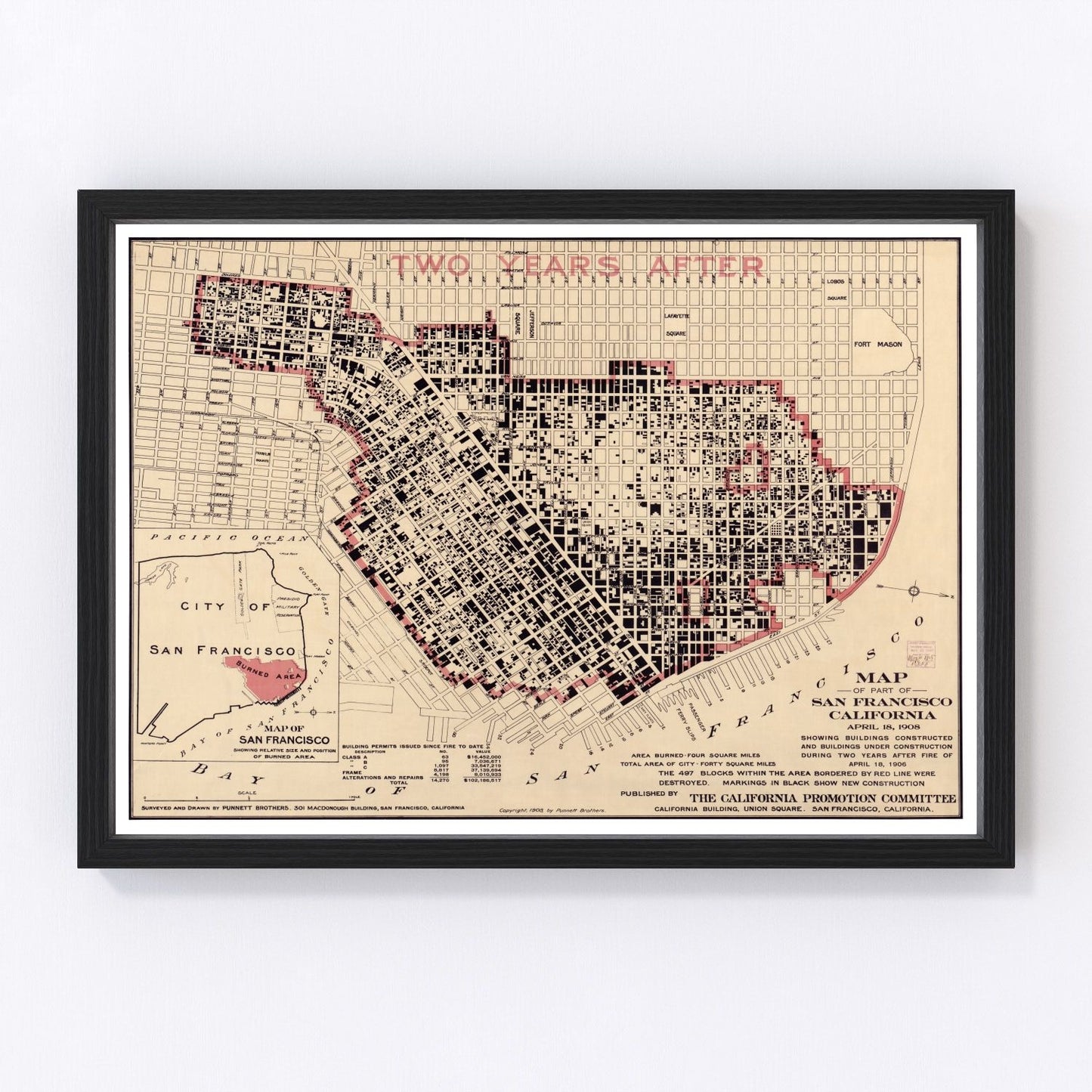 vintage map of San Francisco, California, 1908