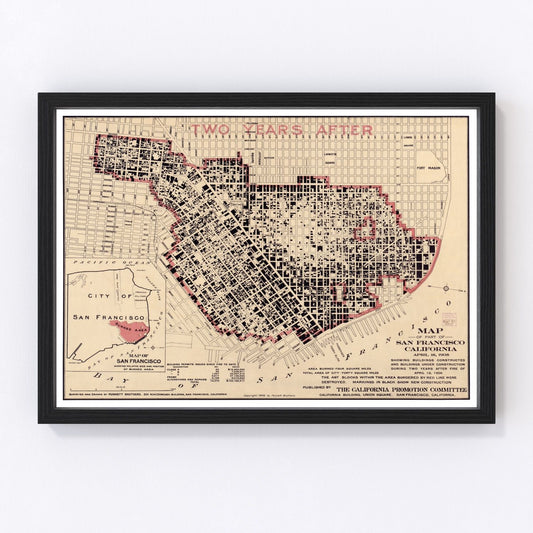 vintage map of San Francisco, California, 1908