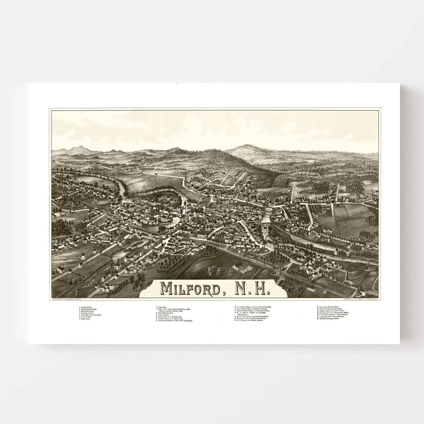 Vintage Map of Milford, New Hampshire, 1886