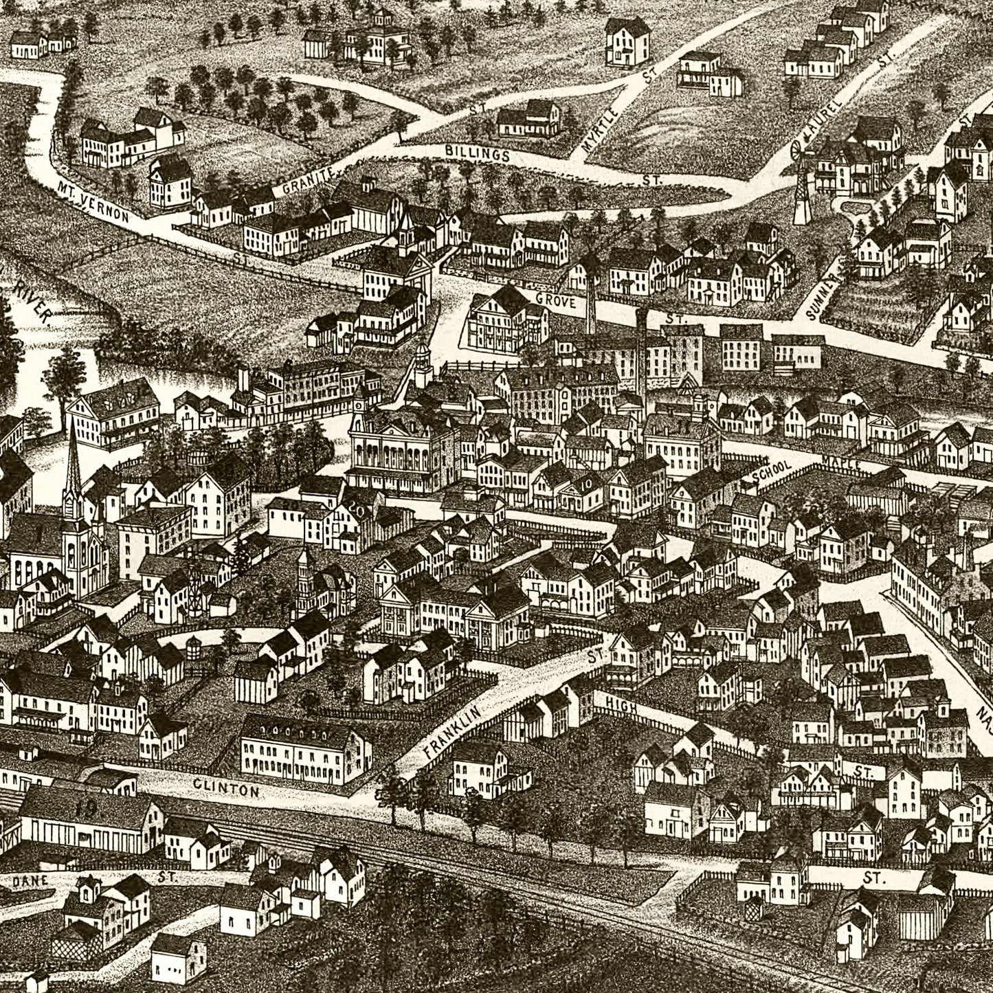 Vintage Map of Milford, New Hampshire, 1886