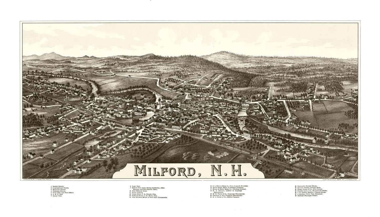 Vintage Map of Milford, New Hampshire, 1886