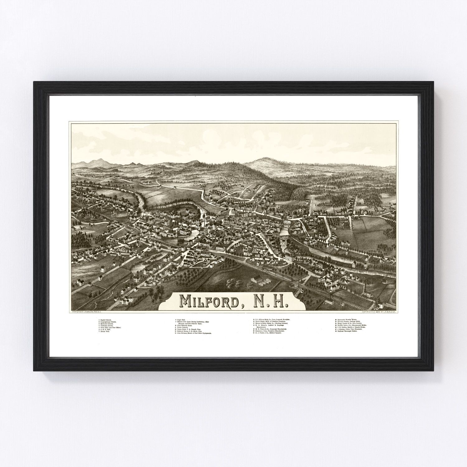 vintage map of Milford, New Hampshire, 1886