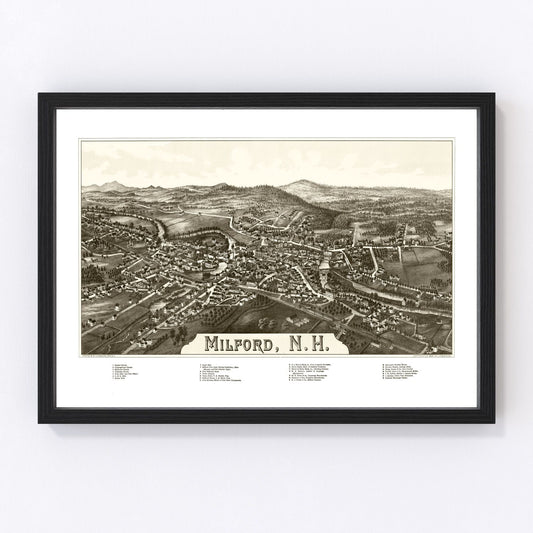 vintage map of Milford, New Hampshire, 1886