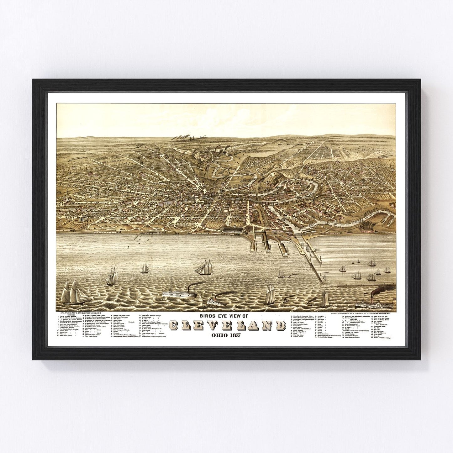 vintage map of Cleveland, Ohio, 1877