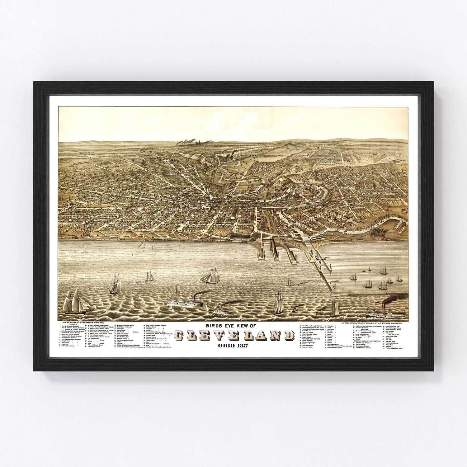 vintage map of Cleveland, Ohio, 1877