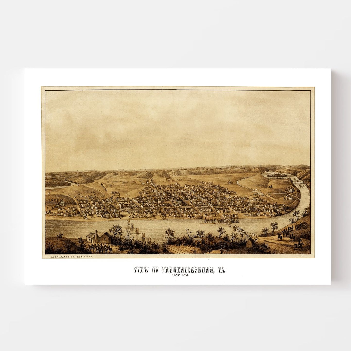 Vintage Map of Fredericksburg, Virginia, 1862