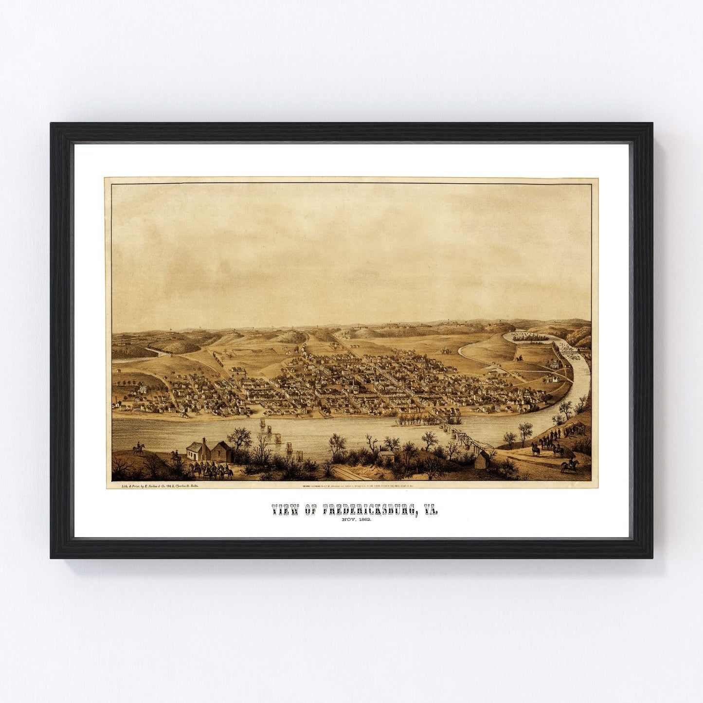 vintage map of Fredericksburg, Virginia, 1862