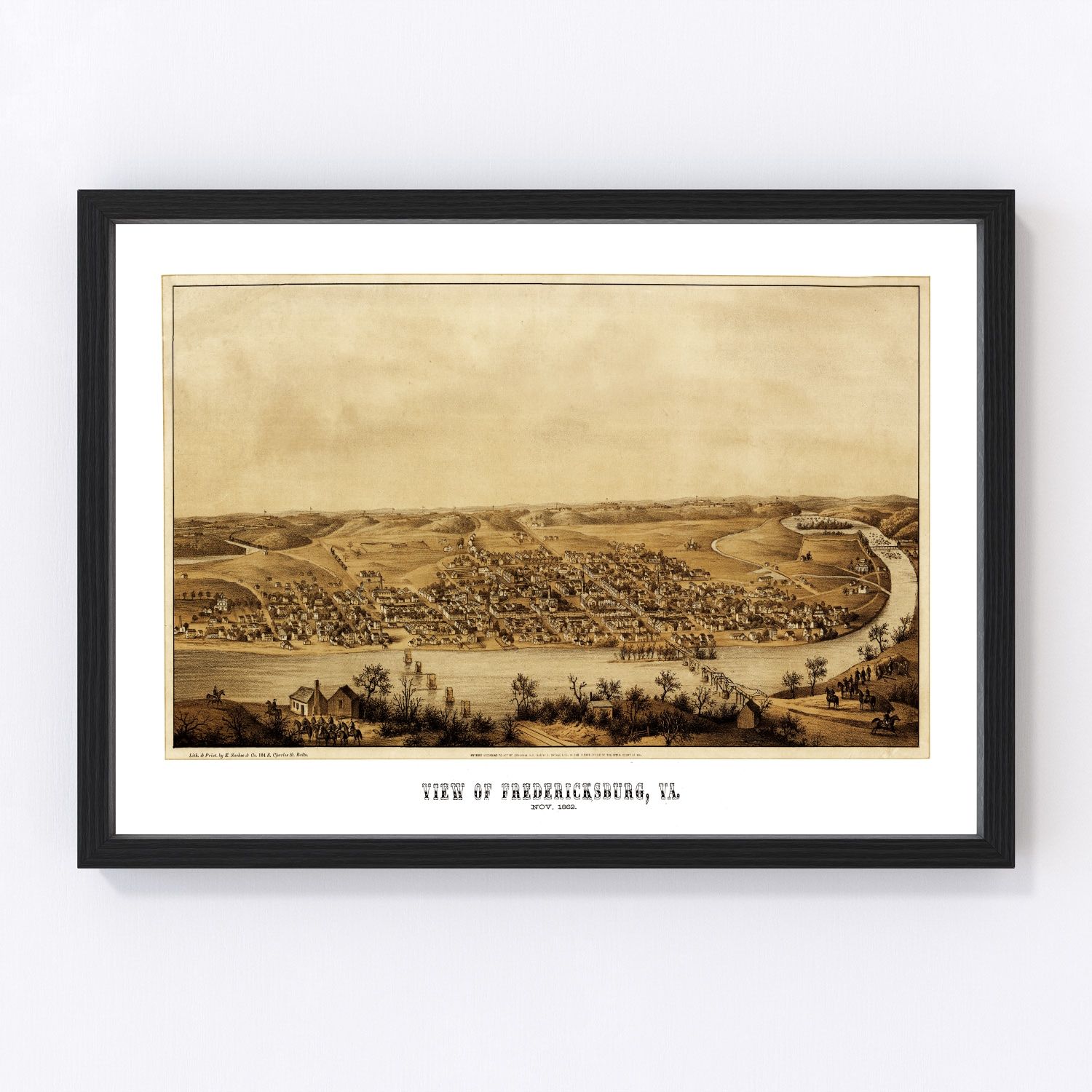 vintage map of Fredericksburg, Virginia, 1862
