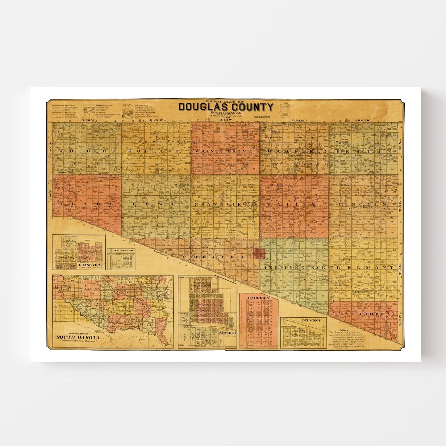 Vintage Map of Douglas County, South Dakota 1900