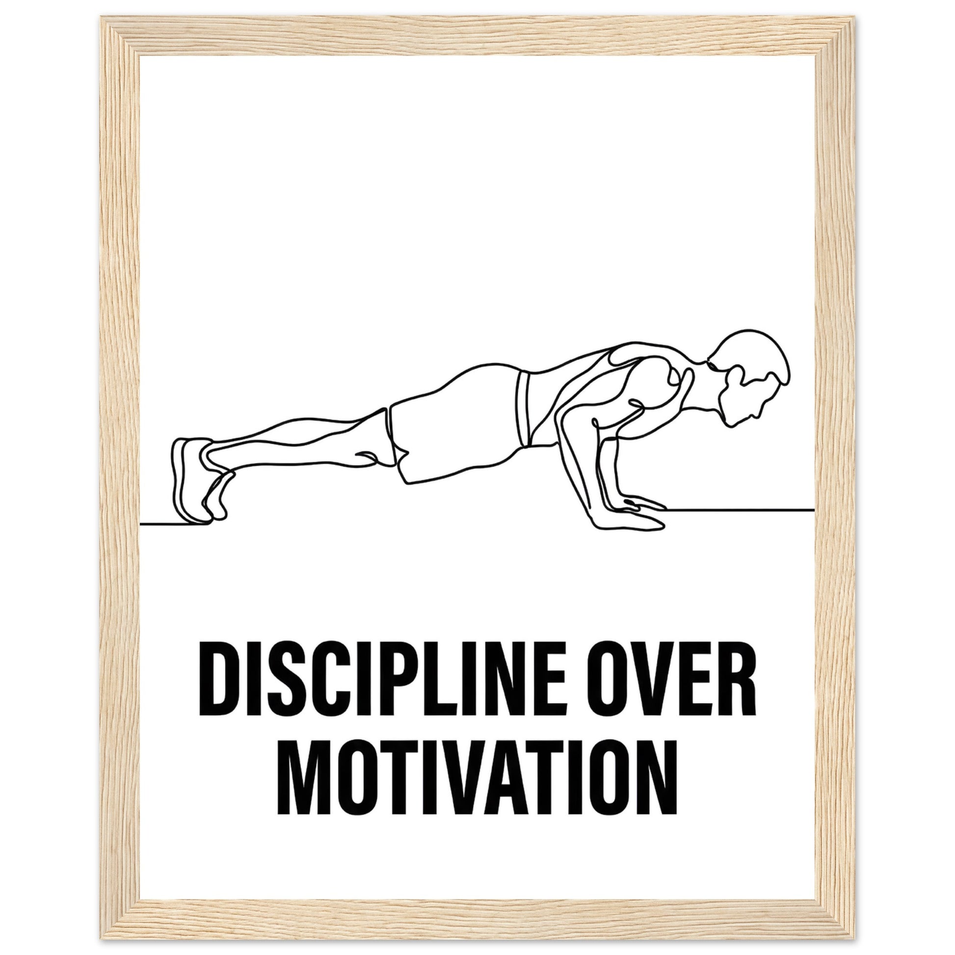 Discipline Over Motivation Poster — Framed Minimalist Line Art - 20x25 cm / 8x10″ - Wood frame / Ready-to-hang - Sparkycare