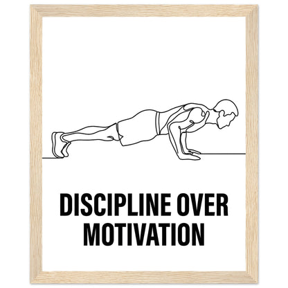 Discipline Over Motivation Poster - Framed Minimalist Line Art - 20x25 cm / 8x10″ - Wood frame / Ready-to-hang - Sparkycare