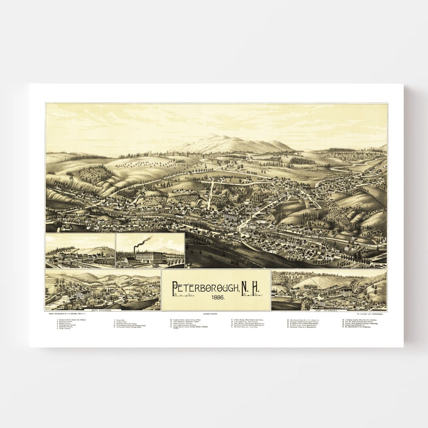 Vintage Map of Peterborough, New Hampshire, 1886