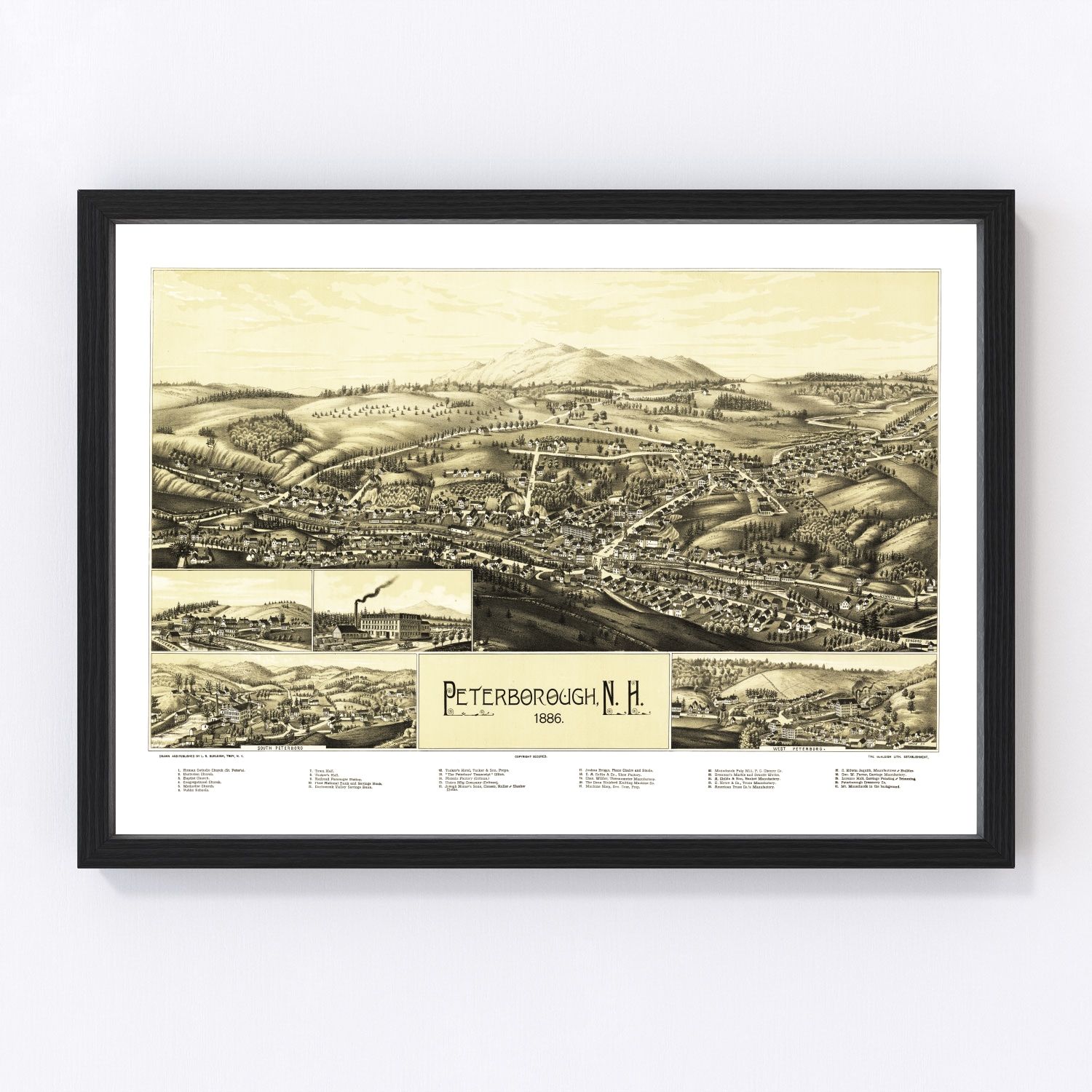 vintage map of Peterborough, New Hampshire, 1886