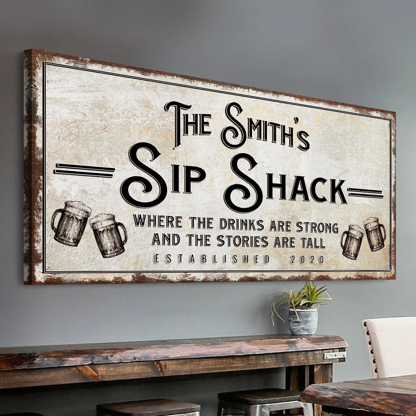 Family Sip Shack Bar Sign rustic canvas wall art for home bar or lounge