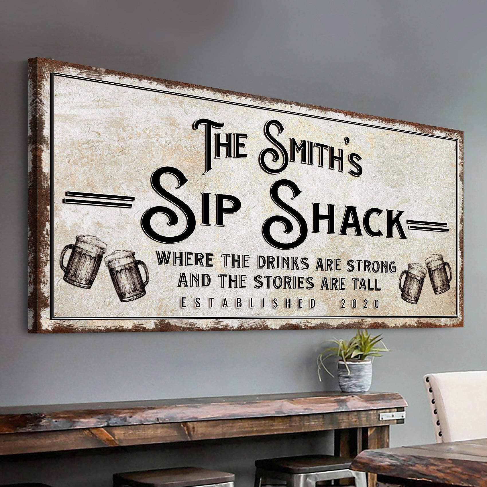 Family Sip Shack Bar Sign rustic canvas wall art for home bar or lounge