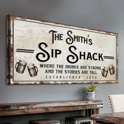Family Sip Shack Bar Sign rustic canvas wall art for home bar or lounge