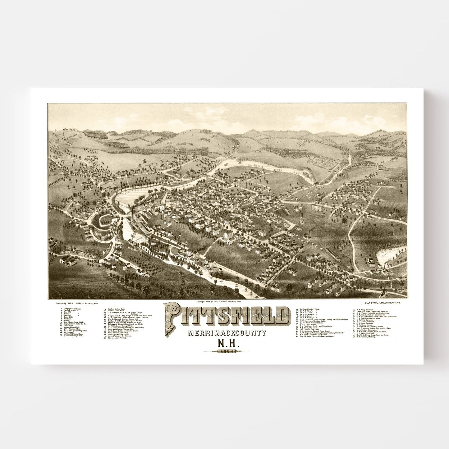 Vintage Map of Pittsfield, New Hampshire, 1884