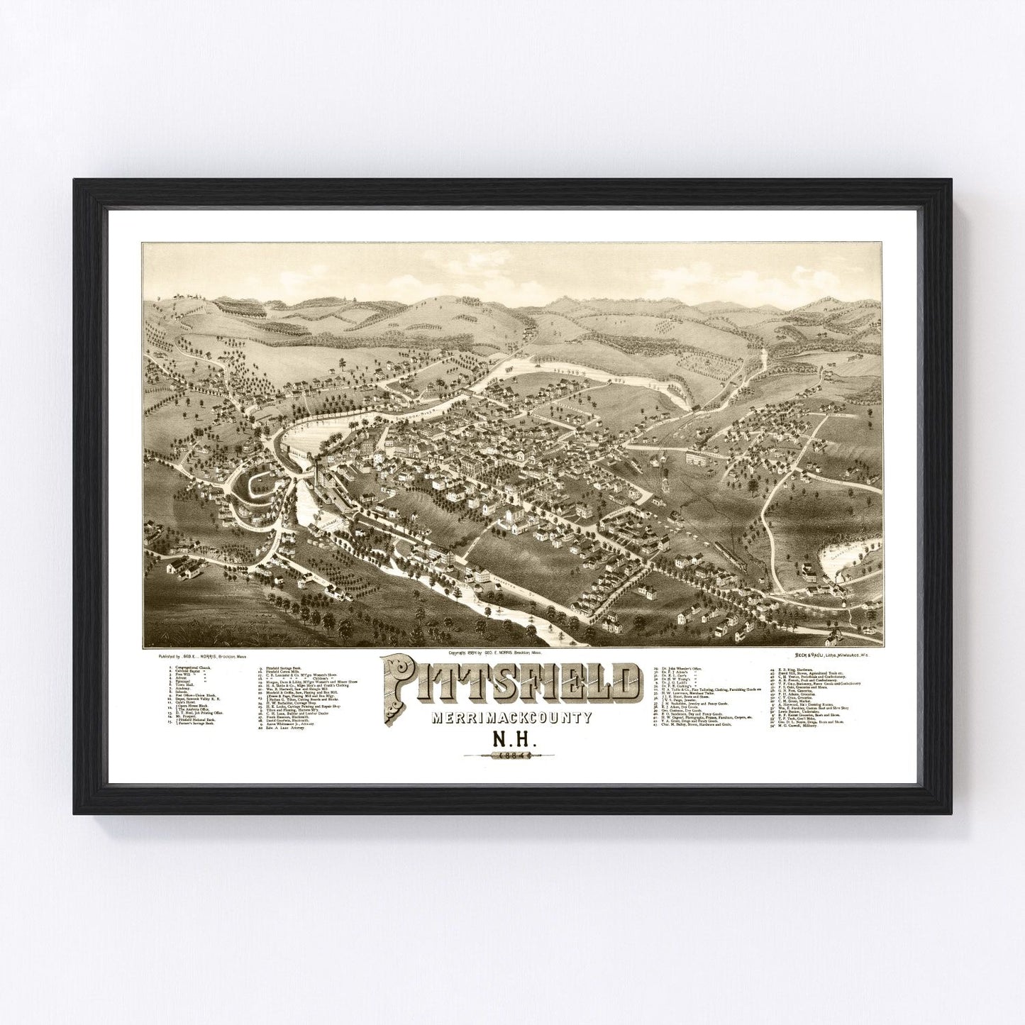 vintage map of Pittsfield, New Hampshire, 1884