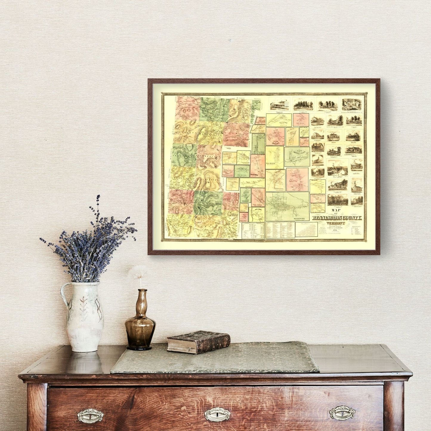 Vintage Map of Bennington County, Vermont, 1856