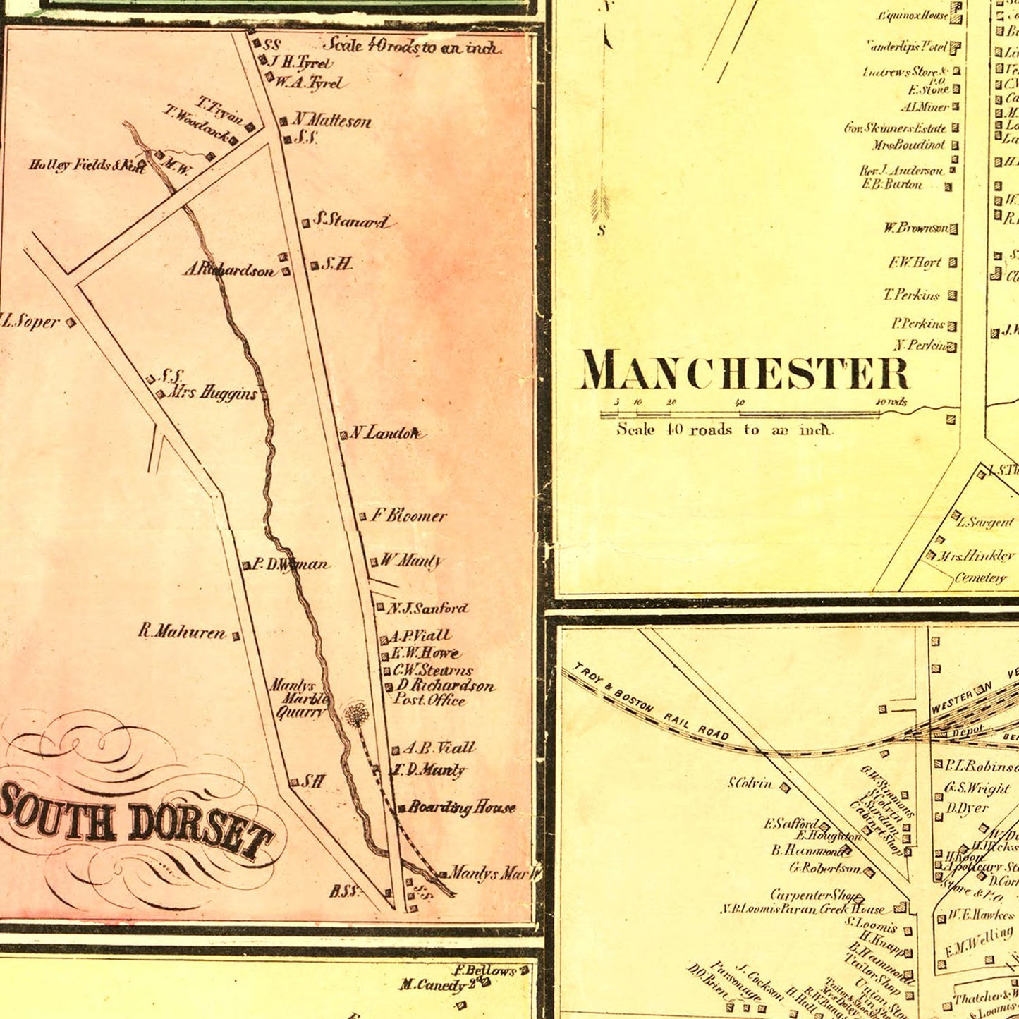 Vintage Map of Bennington County, Vermont, 1856