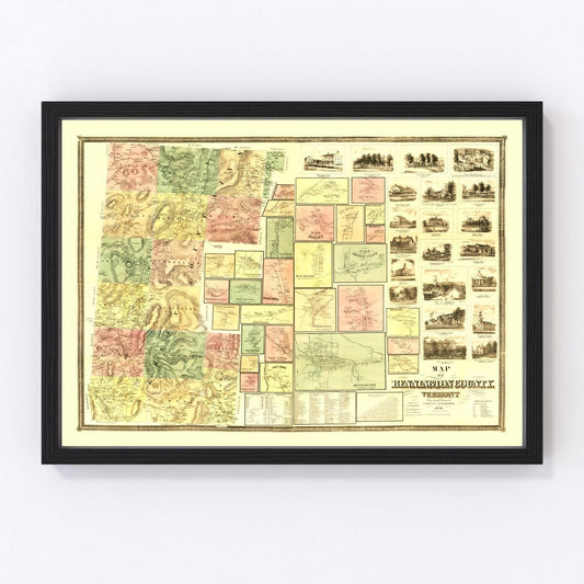 Vintage map of Bennington County, Vermont, 1856
