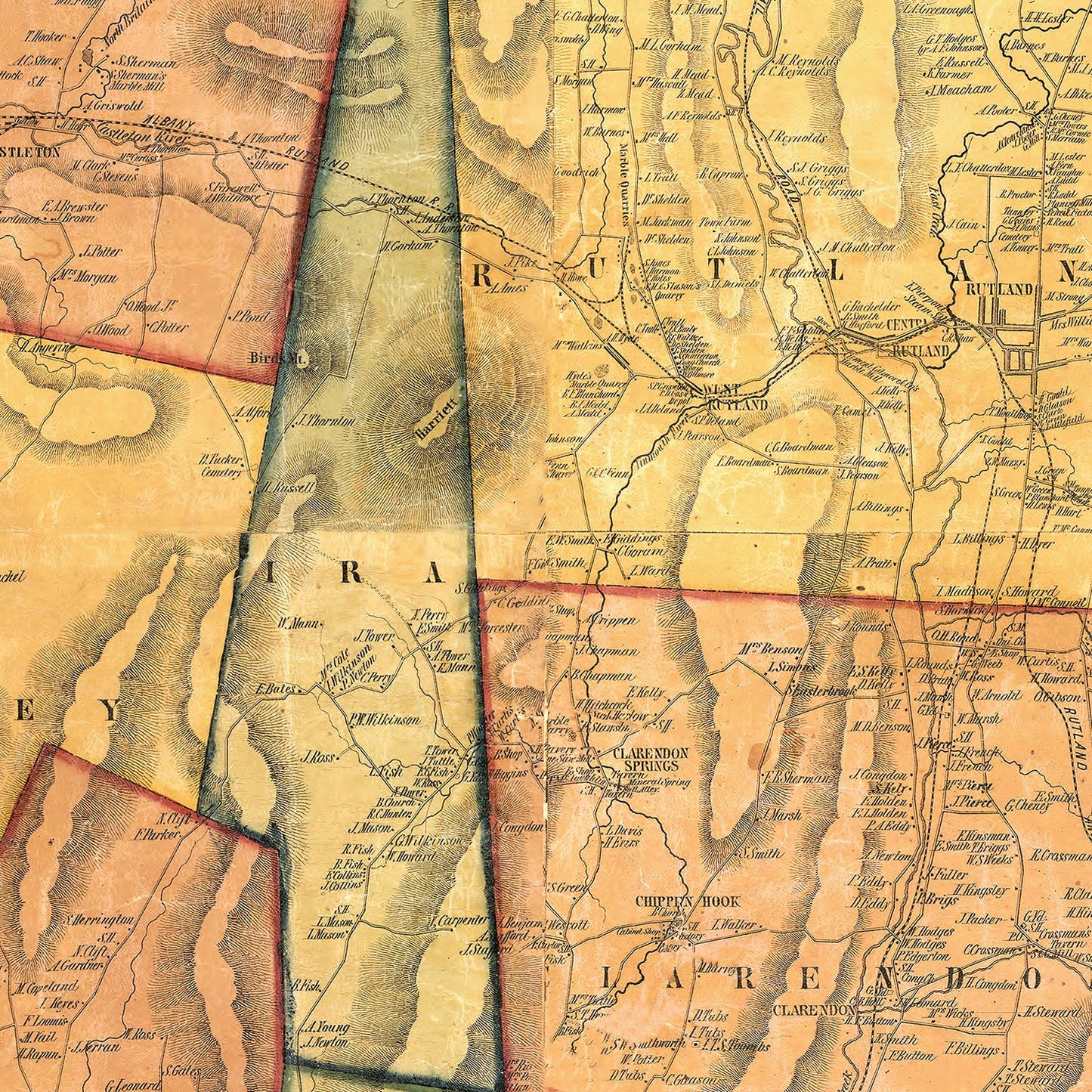 Vintage Map of Rutland County, Vermont, 1854