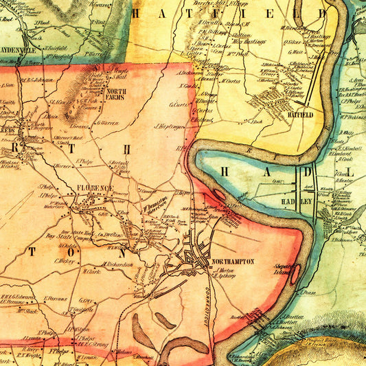 Vintage Map of Hampshire County, Massachusetts, 1854