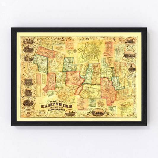 vintage map of Hampshire County, Massachusetts, 1854