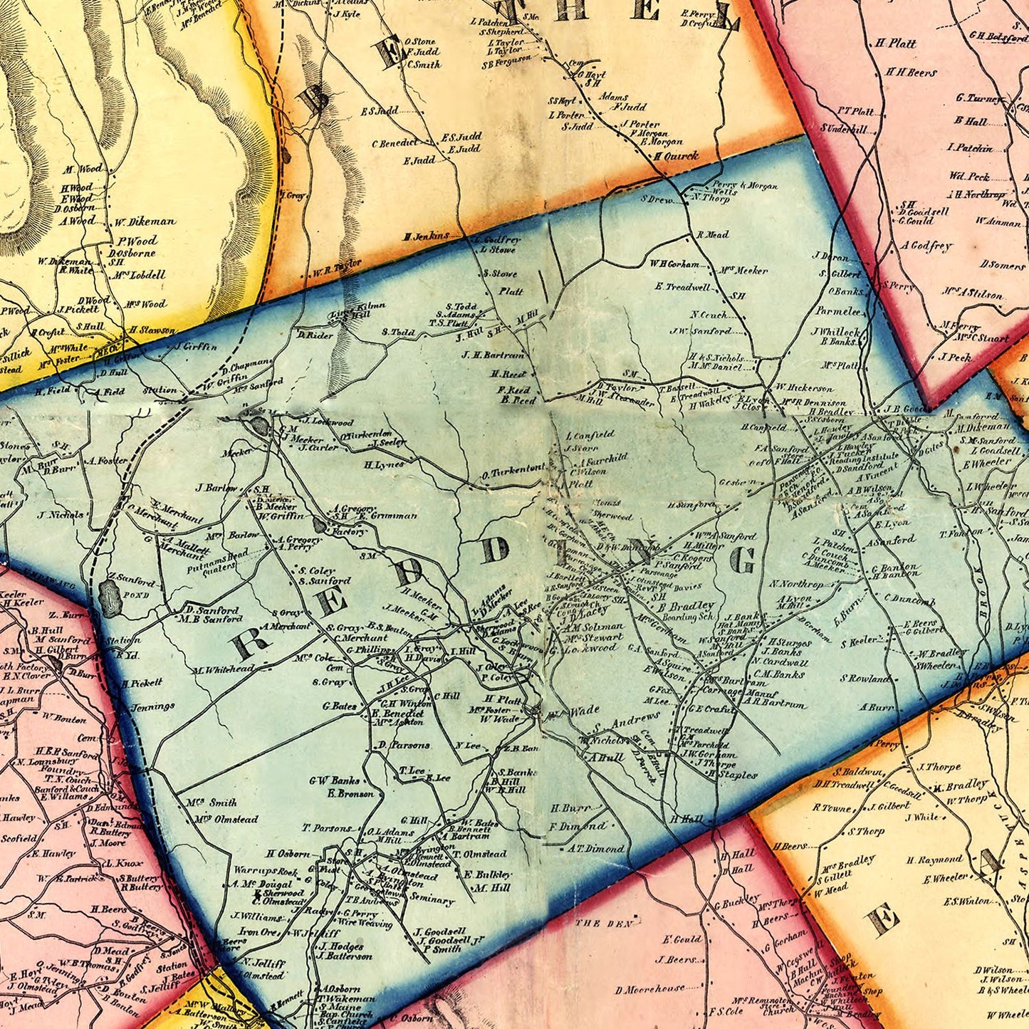 Vintage Map of Fairfield County, Connecticut, 1856